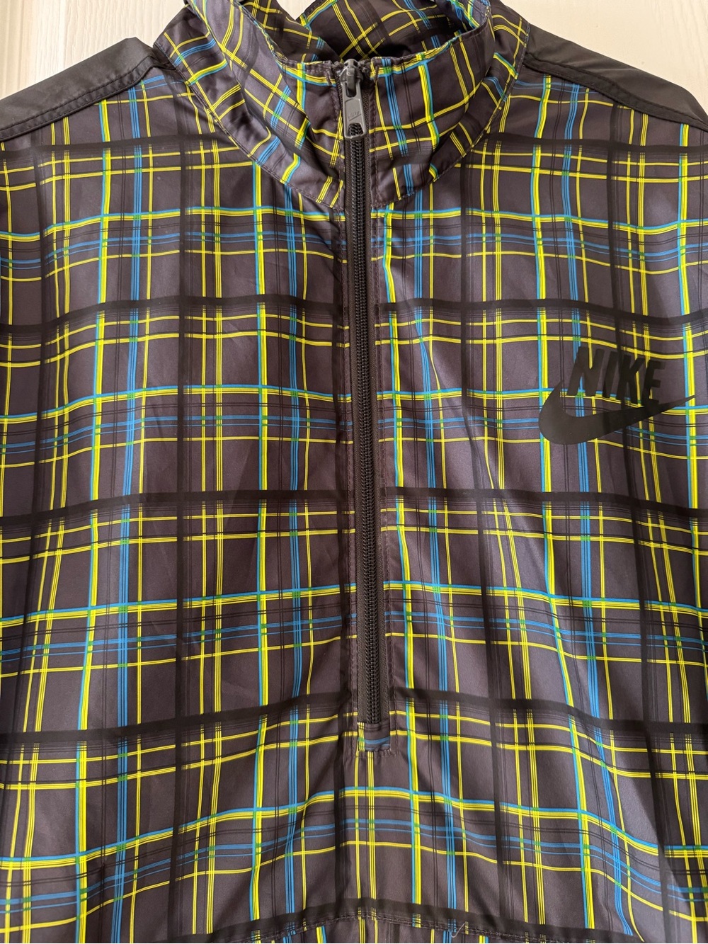 Nike Plaid Half Zip Windbreaker Jacket Men’s XXL Black Blue Yellow Anorak - Picture 5 of 6